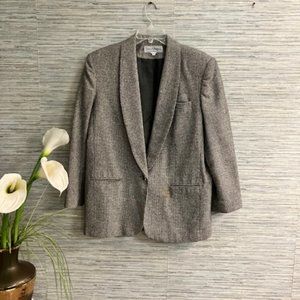 NORTON MCNAUGHTON - Size 14 - Black/White/Light Gray Tweed Wool Career Blazer